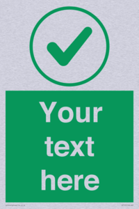 Custom green background, green tick in circle sign